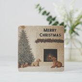 Carte de Noël avec Chiens & Cheminée Couleurs Neut (Debout devant)