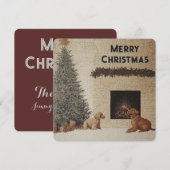 Carte de Noël avec Chiens & Cheminée Couleurs Neut (Devant / Derrière)