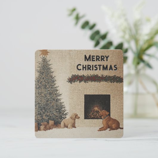 Carte de Noël avec Chiens et Cheminée couleur neut (Debout devant)