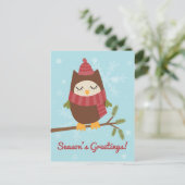 Carte de Noël avec chouette sur branche de pin (Debout devant)