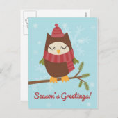 Carte de Noël avec chouette sur branche de pin (Devant / Derrière)