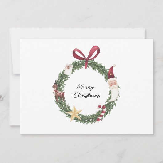 Carte de Noël avec couronne d'aquarelle (Devant)
