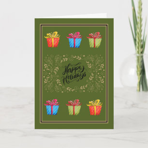 Carte de Noël avec des cadeaux en vert