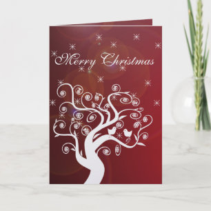 Carte de Noël avec des oiseaux mignons blancs tour