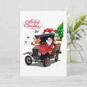 Carte de Noël avec dessin animé Père Noël et cerf (Debout devant)