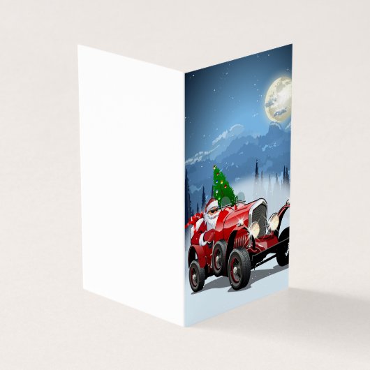 Carte de Noël avec dessin animé voiture rétro & co (Outside)