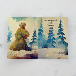Carte de Noël avec femme âgée aquarelle hiver