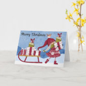 Carte de Noël avec gnome et cadeaux (Fleur jaune)