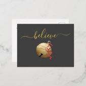 Carte de Noël avec grelot BELIEVE en feuille d'or (Recto/Verso)