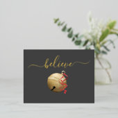 Carte de Noël avec grelot en feuille d'or BELIEVE (Debout devant)