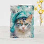 Carte de Noël avec impression de chat en média mix (Fleur jaune)