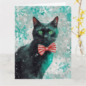 Carte de Noël avec Impression de Chat en Technique (Fleur jaune)