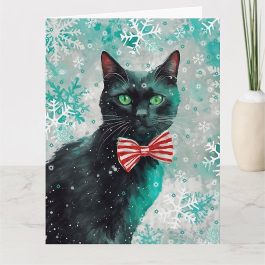 Carte de Noël avec Impression de Chat en Technique (Devant)