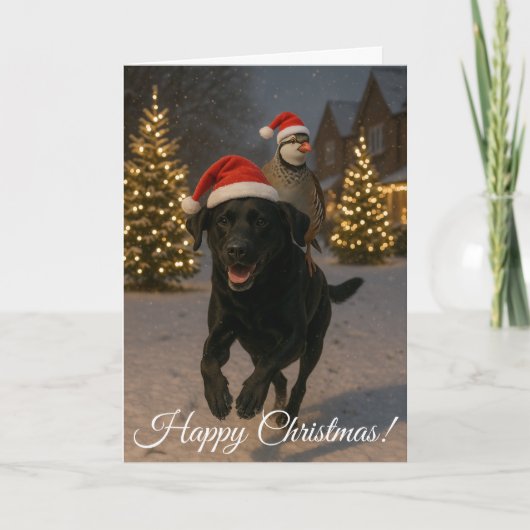 Carte de Noël avec Labrador noir et Perdrix (Devant)