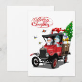 Carte de Noël avec le camion de Santa dessiné (Devant / Derrière)
