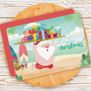 Carte de Noël avec le Père Noël sur la Plage