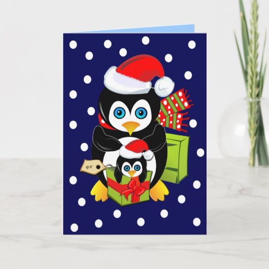 Carte de Noël avec les pingouins et le à petits (Devant)
