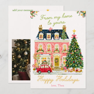 Carte de Noël avec maison de ville à l'aquarelle r