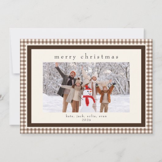 Carte de Noël avec message au dos en vichy marron (Devant)