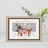 Carte de Noël avec message au dos en vichy marron (Debout devant)