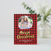 Carte de Noël avec motif écossais rouge et or (Debout devant)