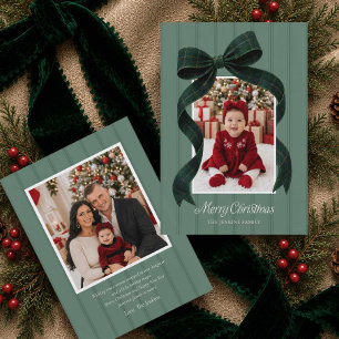 Carte de Noël avec nœud écossais vert 2 photos