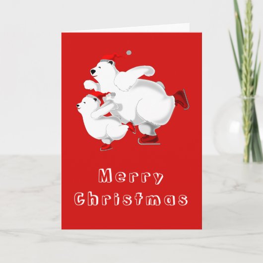 Carte de Noël avec ours de patinage Famille (Devant)
