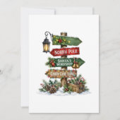 Carte de Noël avec panneau indicateur du Pôle Nord (Devant)