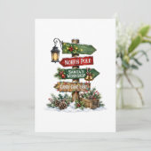 Carte de Noël avec panneau indicateur du Pôle Nord (Debout devant)