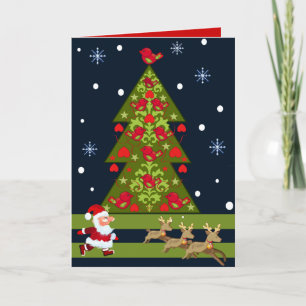 Carte de Noël avec père Noël et un arbre