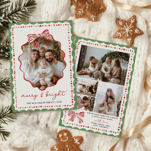 Carte de Noël avec photo de famille à l'arc rouge