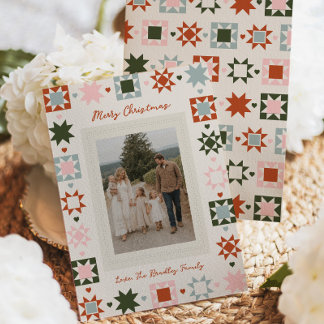 Carte de Noël avec photo de famille en quilt