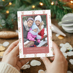 Carte de Noël avec photo de famille et gui peint à