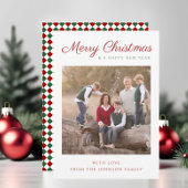 Carte de Noël avec photo de Noël à carreaux rouges