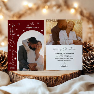 Carte de Noël avec photo et arche rouge foncé mode