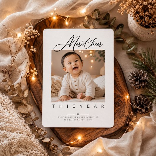Carte de Noël avec photo et texte script 'More Che
