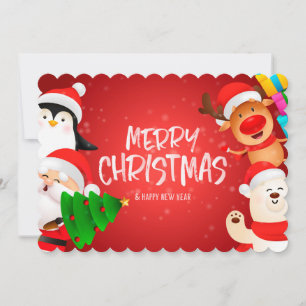 Carte de Noël avec pingouin rennes ours polaire et
