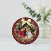 Carte de Noël avec plaid Buffalo et couronne dorée (Debout devant)