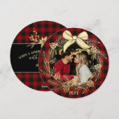 Carte de Noël avec plaid buffle et couronne dorée (Devant / Derrière)