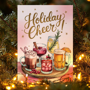 Carte de Noël avec plateau de cocktails de fête