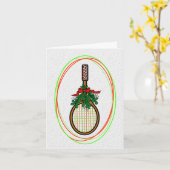 Carte de Noël avec raquette de tennis et gui (Fleur jaune)
