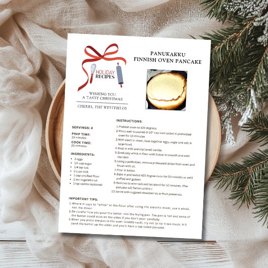 Carte de Noël avec recette de crêpe au four finlan