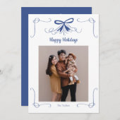 Carte de Noël avec ruban à nœud marine (Devant / Derrière)