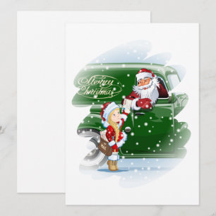 Carte de Noël avec Santa en dessin animé et Snow M