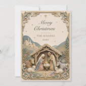 Carte de Noël avec scène de la Nativité et verset (Devant)