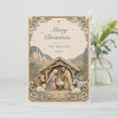Carte de Noël avec scène de la Nativité et verset (Debout devant)