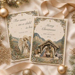 Carte de Noël avec scène de la Nativité et verset