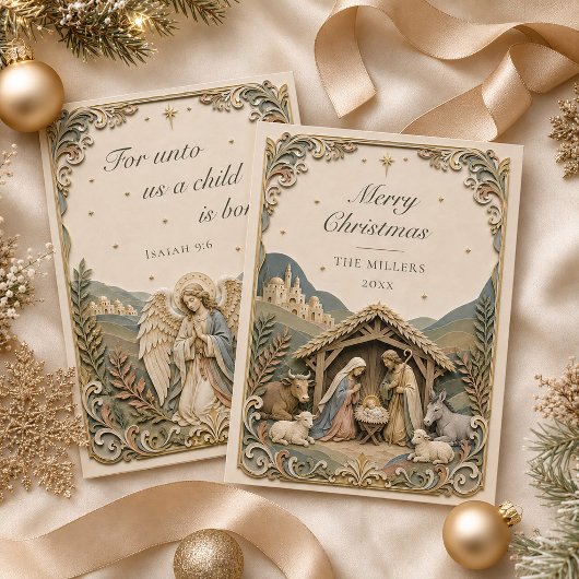 Carte de Noël avec scène de la Nativité et verset