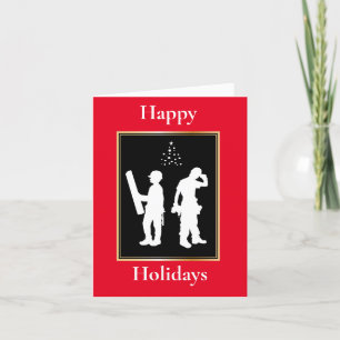 Carte de Noël avec silhouette d'ouvrier du bâtimen