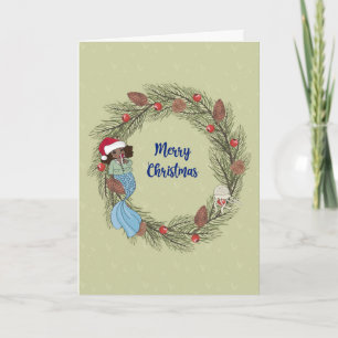 Carte de Noël avec sirène noire et couronne